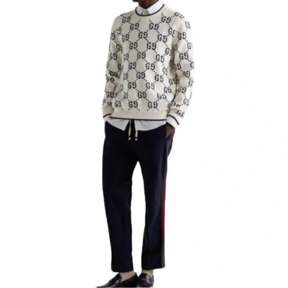Gucci Men's White Logo Crewneck Sweater